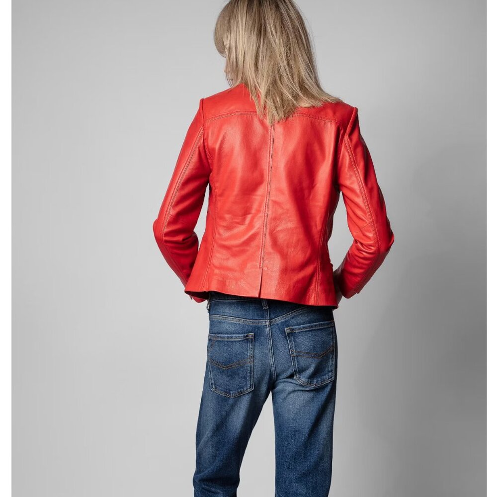 NWT Zadig & Voltaire Liam Red Leather Jacket size XS - Picture 6 of 14